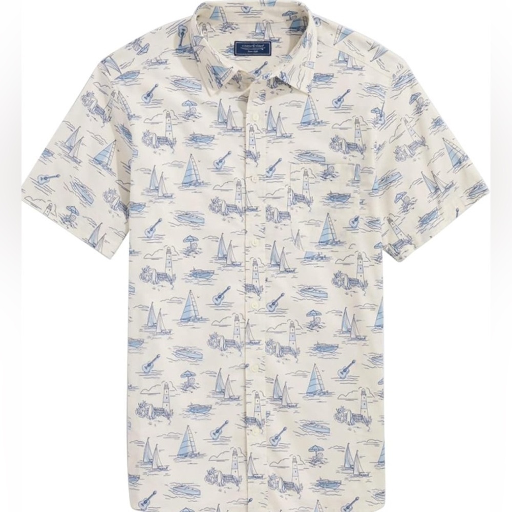Vineyard Vines Blue and White Sailing Print Shirt